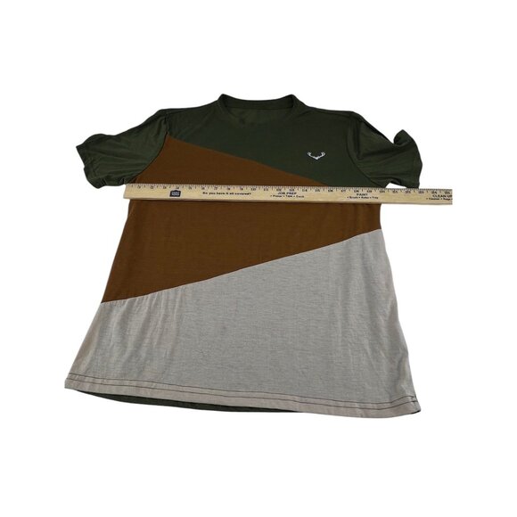 Shein Colorblock T-Shirt In Green Brown Embroidered Deer Logo Streetwear Casual - Picture 5 of 13